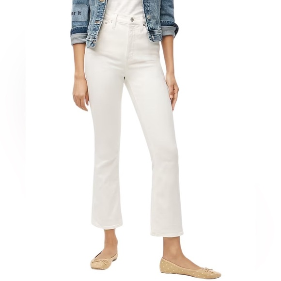 NEW J. CREW Factory Flare Crop High-Rise White Jean Signature Stretch Size T29